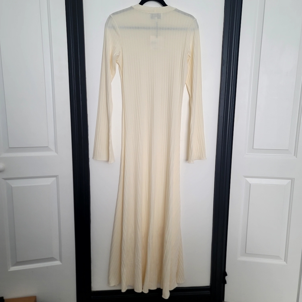 NEW LE BOP Crew Neck Ribbed Knit Cream Long Sleeve Maxi Dress Size Large - Picture 12 of 15